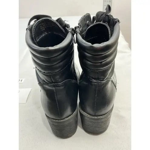 Womans Hush H Combat Boots 8 M Black Lace Up Zip Up Chunky Heel