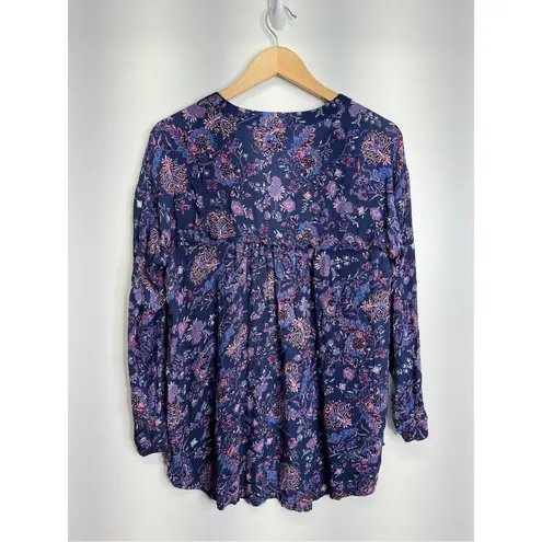 Nine West  Jeans Georgia Blouse Floral V Neck Purple Size Large Viscose