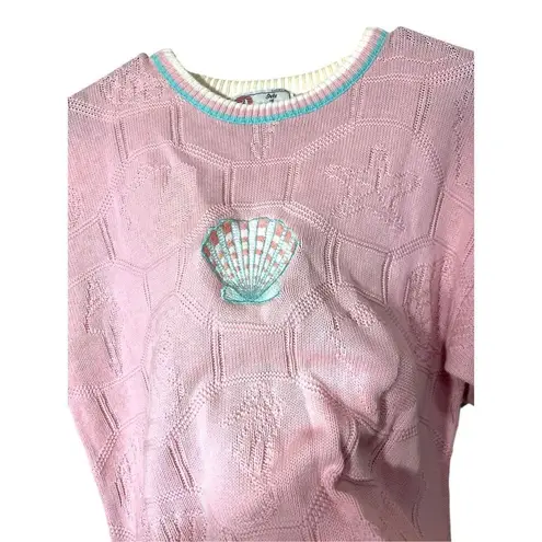 Vintage Isle Of Cotton Light Pink Seashell Beach Theme Sweater Size XL