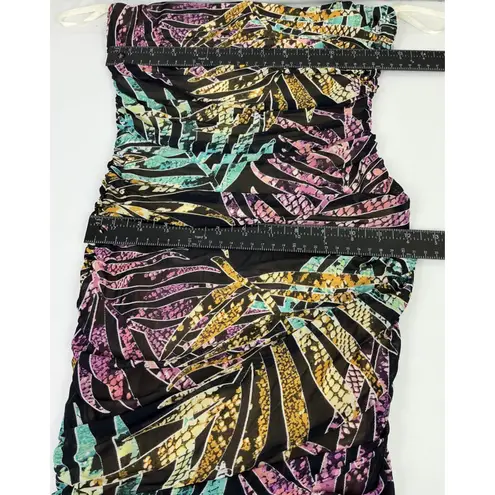 Love j Black Strapless Ruched Mini Dress Tropical Print Party Cocktail Small