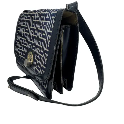 Balmain Vintage Monogram Canvas & Leather Crossbody Bag Navy Gold Hardware