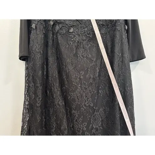 Mac Duggal 67896 Wrap Over Long Sleeve Lace Applique Black Trumpet Gown 16W NWOT