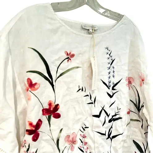 RJR. John Rocha Trellis Kimono Linen Blouse Women's 12 Boho Cottagecore Boho White