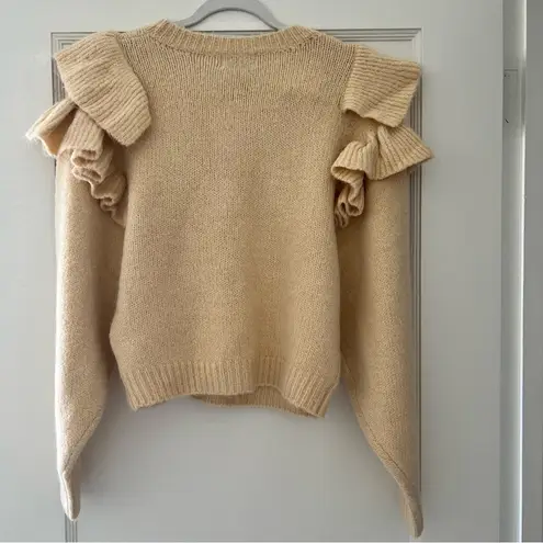 Lost + Wander Tan Ruffle Crewneck Oversized Relaxed Fit Sweater Size XS/S NWT