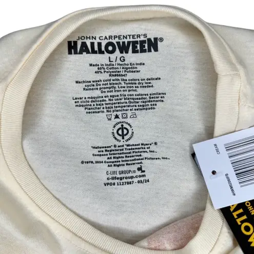 New Halloween Michael Myers Laurie Strode Graphic Tee Size Large Tan