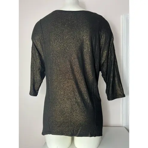 Iman Black Gold Metallic Glitter Asymmetric Hem Sparkle Top Size Small NWT