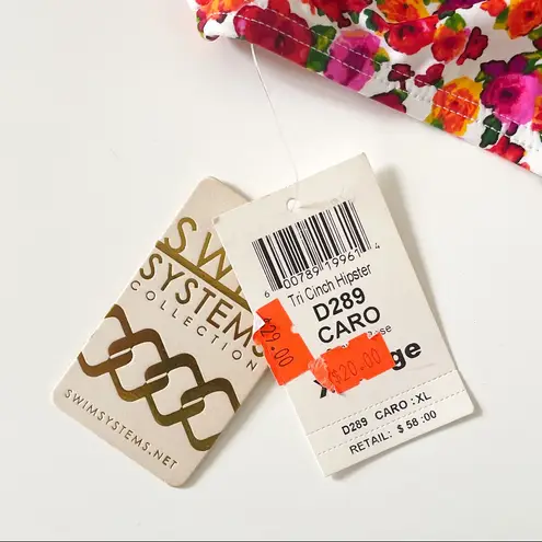 Swim Systems Tri Cinch Hipster Bikini Bottom NWT XL Roses Floral Pink Red Yellow