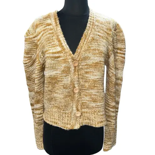 En Saison Puff Long Sleeve Gold Yellow Space Dye Cardigan Sweater size Medium