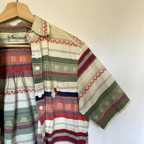 Cabin creek striped short sleeved button down shirt women's size medium cotton
