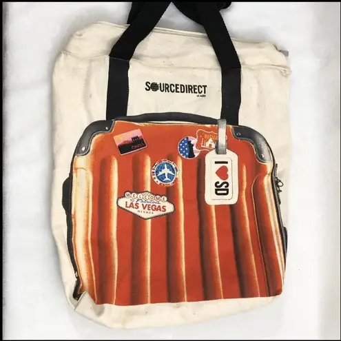 HighKing Cotton Source Direct Las Vegas Luggage Look Zip Up Top Tote Bag 18”x15”