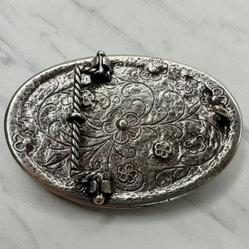 Rhinestone Studded Floral Silver Tone Oval Western Belt Buckle Statement ✨