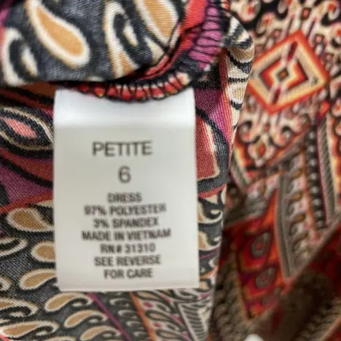 Signature Darby Women Sleeveless Fit & Flare Belted Dress Size 6P Multicolor Art Black