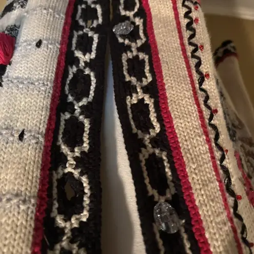 Storybook Knits Cardigan Sweater Cream Black Red Rooster Size Small Tassels