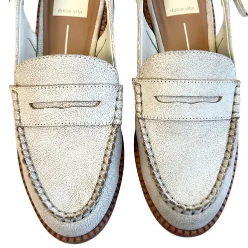 EUC Dolce Vita Leather Hardi Sling Back Loafers Crackled White Size 6