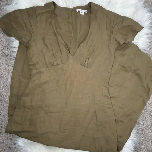 WHISTLES Midi Dress Womens Size 2 Linen Cotton Minimalist Olive Indie Goblincore Green