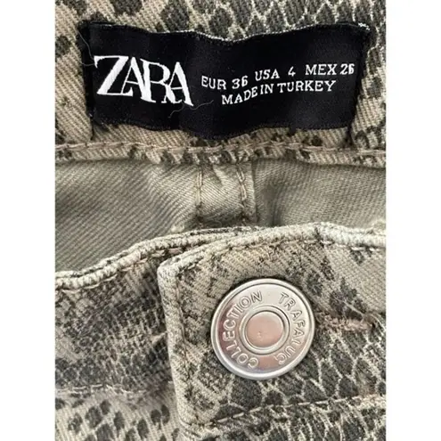 ZARA  Denim Skinny Jeans Snake Print Size 4 Pants‎ Green Brown Cotton Stretch