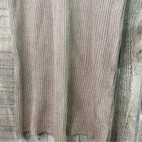 Planet Gold Plus 2x Metallic Gold/Tan Deep V-Neck Long Sleeve Sweater Dress