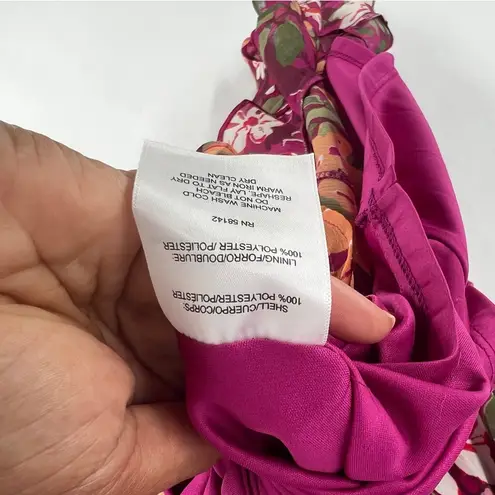 Maggy London Desert Bloom Floral Long Sleeve A-line Dress In Wine Ruffle Trim 2