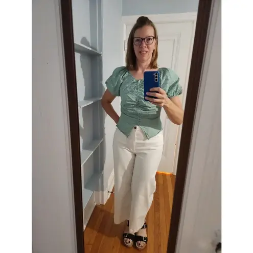 Lisa Says Gah  Green White Striped 100% Cotton Short Sleeve Margaret Top Size XS