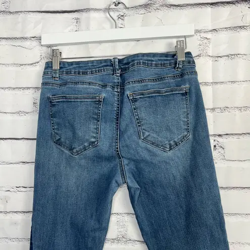 Boom Boom Jeans Mid Rise Skinny Ankle Women’s 11 Blue Embroidered Hem Distressed