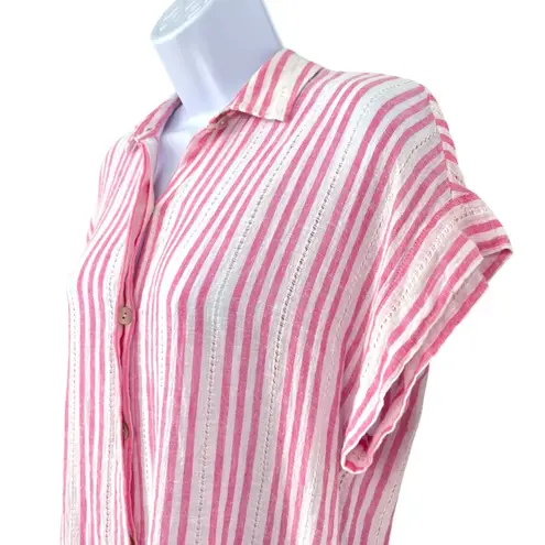 Rails Jamie Kokomo Stripe Linen Blend Short Sleeve Blouse Pink White Size Small