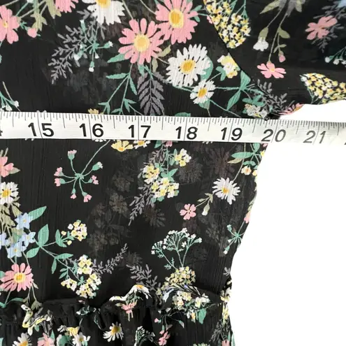 Gypsies & Moondust Babydoll Dress Womens L Black Floral Sheer Fairy Peasant Boho