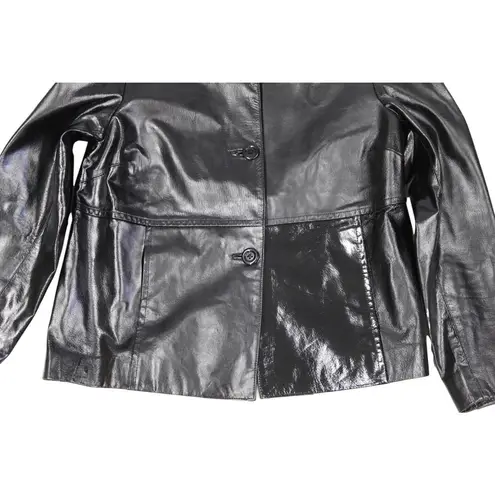 Laura Ashley Genuine Patent & Glossy Black Leather Jacket SZ M MSRP$218