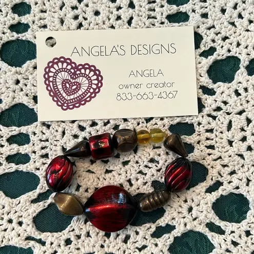NWT Angelas Designs handmade one of a kind red and black beaded stretch bracelet - Image 2