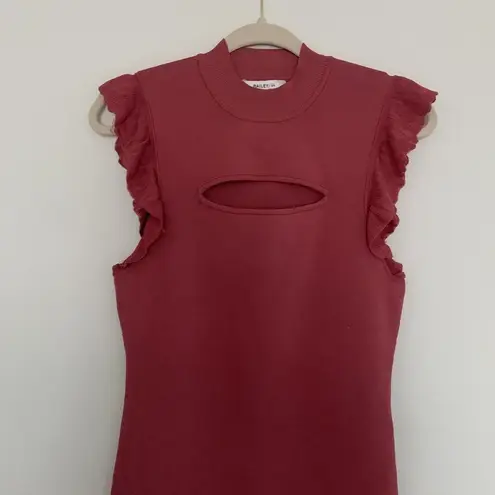 Bailey 44 Large Pink Bewitched Cutout Ruffle Rib Knit Bodycon Mock Sheath Dress