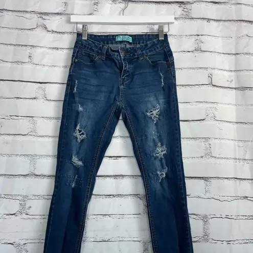 Wax Jean “Butt, I Love You” Distressed Skinny Jeans Dark Wash Women’s 3 Low Rise