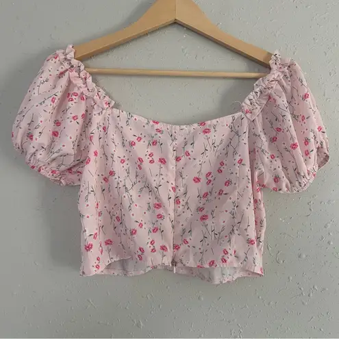 SheIn 🦋  Pink Floral Crop Top Casual Pastel Valentines Day Preppy Medium