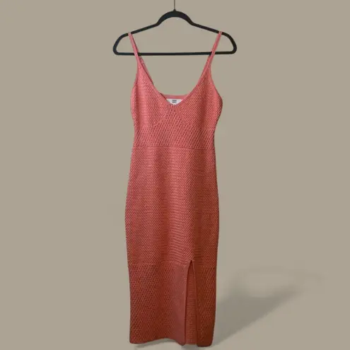 Madden NYC Coral Crochet Knit Midi Dress Spaghetti Straps Side Slit Size M Orange Size M