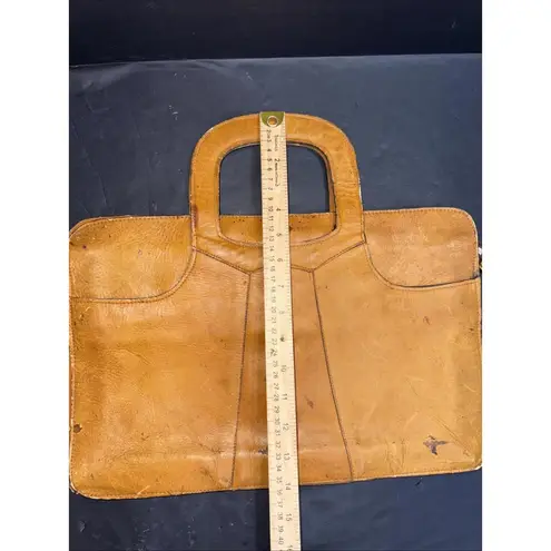 Vintage Genuine Leather Tan Rustic Distressed Workwear Satchel Briefcase Bag