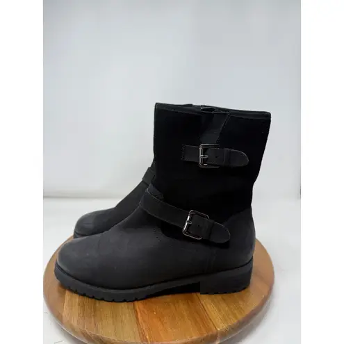 Blondo Waterproof Black Leather Suede Buckle Strap Moto Ankle Boots 8.5M