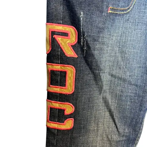 Rocawear Y2K Roca Wear Women's 9 Jeans Blue Denim Pink Tan Corduroy Spell Out Distressed