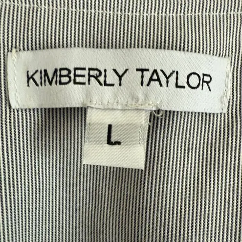 KIMBERLY TAYLOR | Black and White Stripe Tie Front Cropped Long Sleeve Top Large