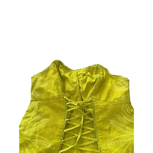 Women's Large Neon Green Yellow Boho Corset Tie Boho Festival Sleeveless Top