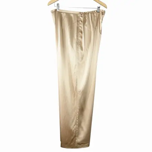 Bloomingdale's Womens 100% Silk Satin Pants 18W Champagne Quiet Luxury Pull On Tan