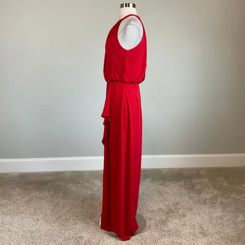 XScape Red Chiffon Sleeveless Ruffled Long Evening Gown Size 8 Formal Dress