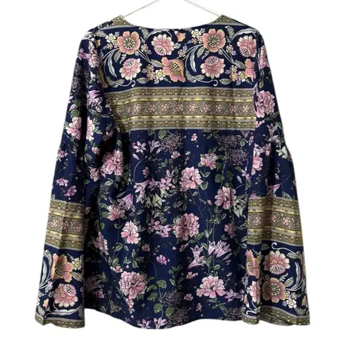 Suzanne Betro Weekend Size XL Boho Tunic Long Bells Sleeves Tassels Hippie Gold