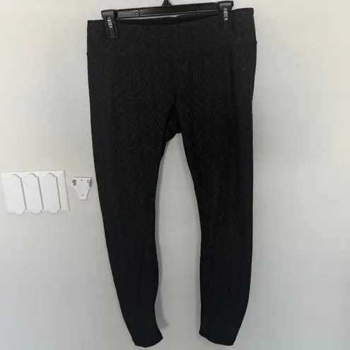 prAna Misty Leggings Charcoal Gray and Black Jacquard Knit Ruched Tight Large