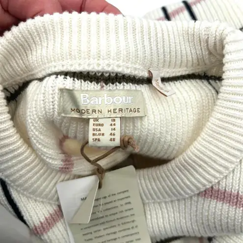 Barbour Rosefiled Knit Wool Blend Sweater In Whisper White Plaid Size US 14