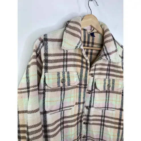 Universal Threads Universal Thread Cream Pink Brown Plaid Wool Blend Shacket Women's Size X-Small