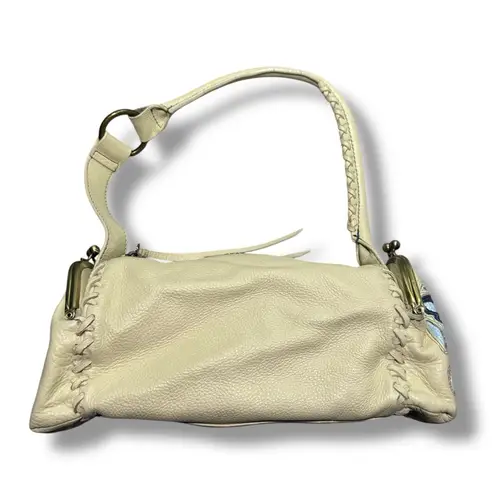 III Parcel Pebbled Leather Butterfly Patchwork Kiss Lock Shoulder Bag Blue