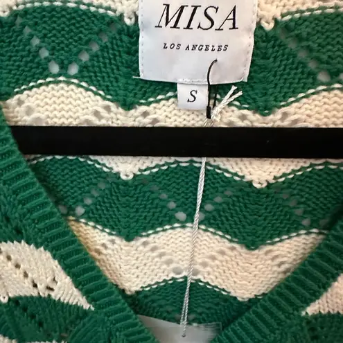 MISA Los Angeles Emerald and White Cardigan with Zigzag Pattern