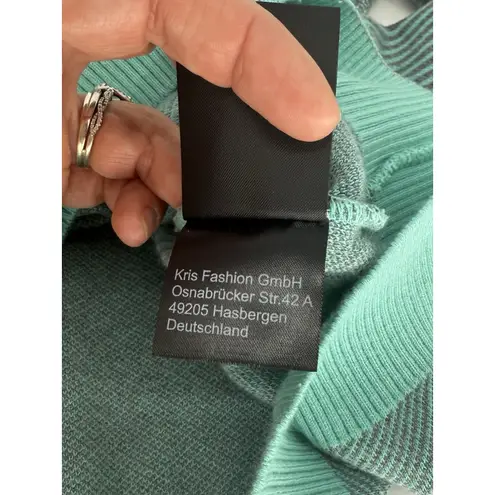 Kris Fashion Womens Medium Long Sleeve Crew Neck Teal Mint Green Stripes Sweater