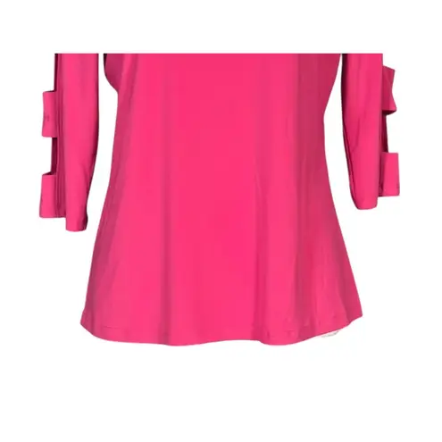Clara Sun Woo Tunic Top Size Medium 3/4 Cut Out Sleeves Pink Stretch Artsy USA