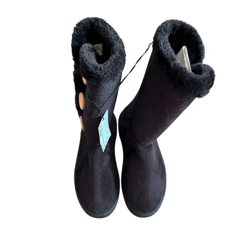 NEW Black Faux Fur Design Soft Suede Style Boots Chatz Chatties Women’s 5/6 Fit!