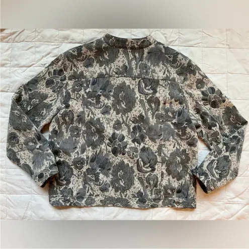 Charter Club Grey & Cream Floral Tapestry Coastal Grannycore Trucker Jacket - XL