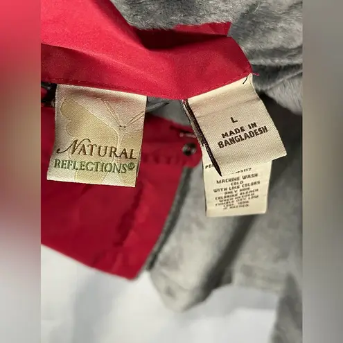 Natural Reflections Women Red Parka Rain Jacket Coat Lined Hooded Drawstring L